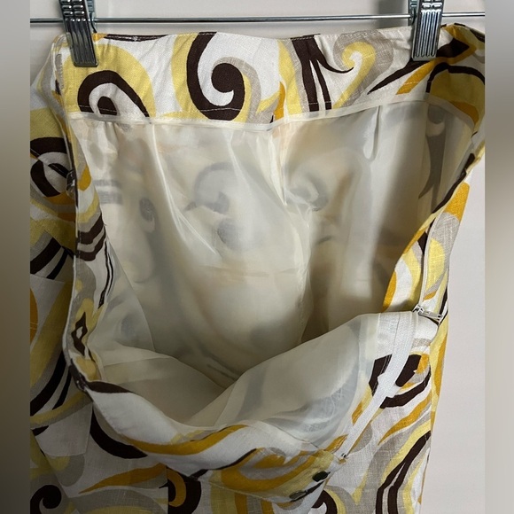 Harvé Benard Women’s Petite Linen Skirt, Yellow/Brown Geometric Pattern; Size 6P - Picture 7 of 11
